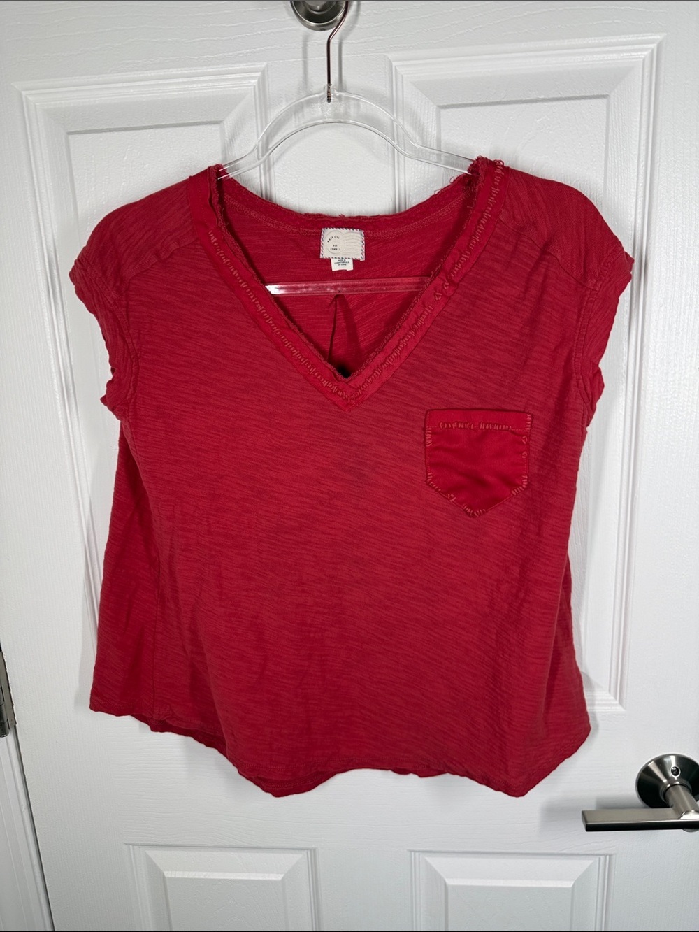 Anthropologie 9H15 STCL v-neck crop pocket t-shirt with satin accents size XS